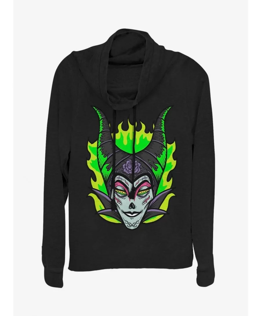 Limited-time Offer Disney Maleficent Sugar Skull Cowl Neck Long-Sleeve Girls Top $17.96 Tops