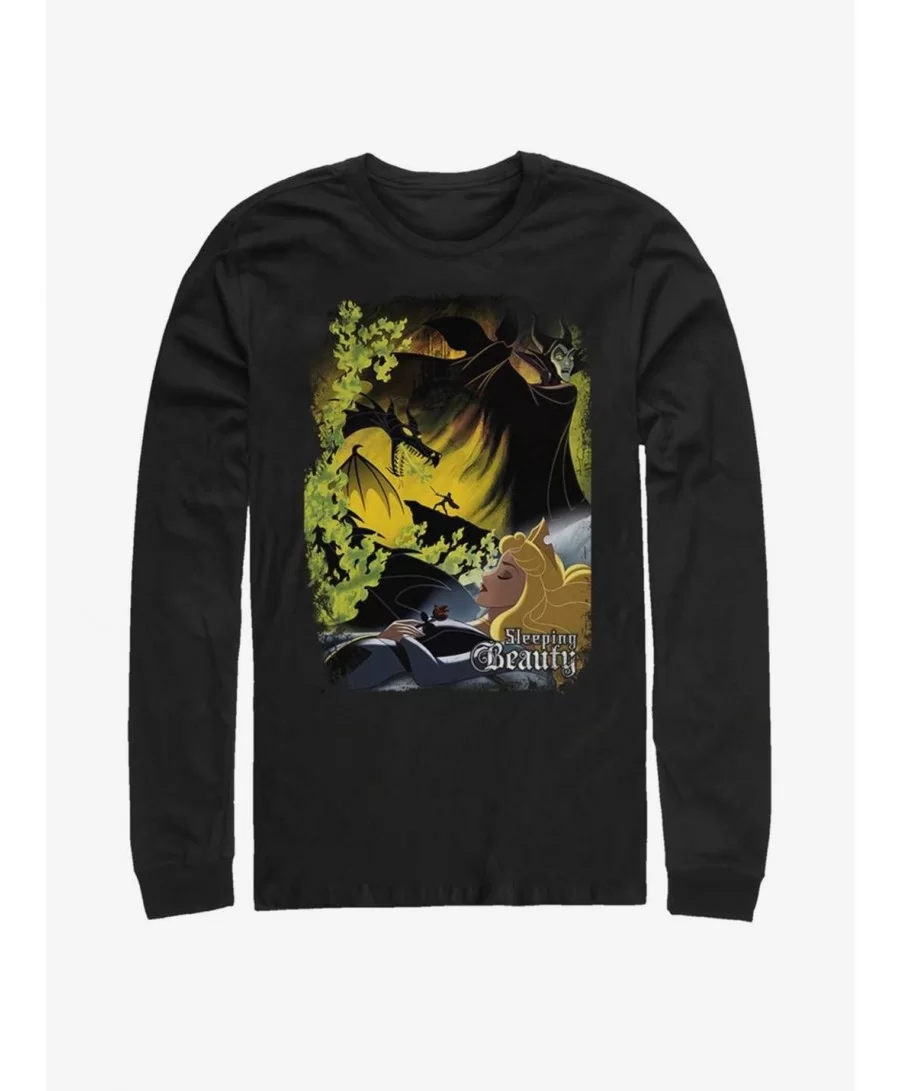 Low Price Disney Villains Maleficent Sleeping Poster Long-Sleeve T-Shirt $13.16 T-Shirts