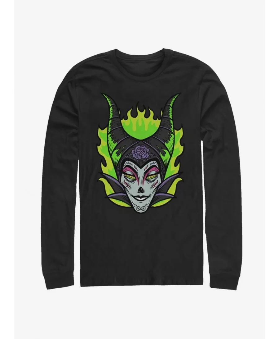 Seasonal Sale Disney Maleficent Sugar Skull Long-Sleeve T-Shirt $11.84 T-Shirts